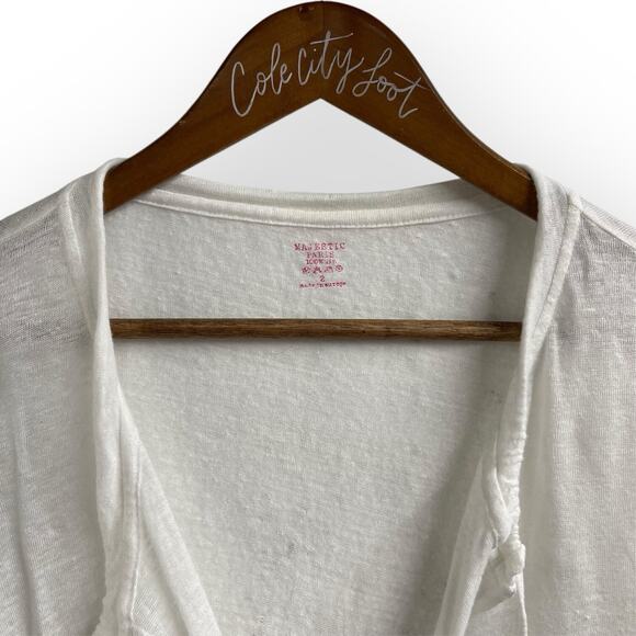 Majestic Paris White Linen Top Cardigan Size 2 Distressed - Picture 2 of 8